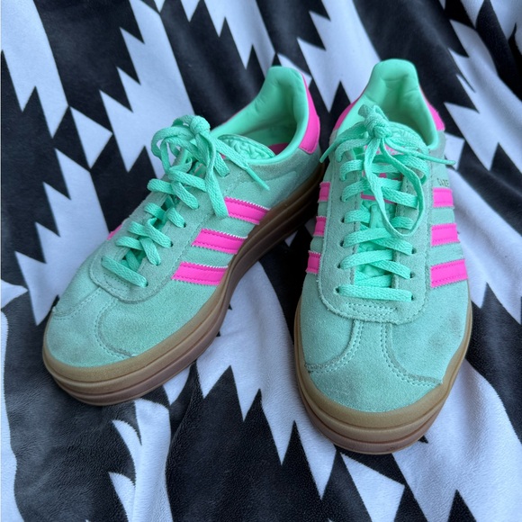 adidas Gazelle Mint Green and Pink Platform Sneakers - Picture 3 of 7